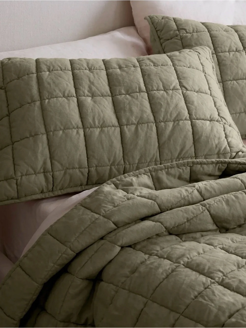NWOT Dusty Olive European Linen Box King Sham Set - Retail $70